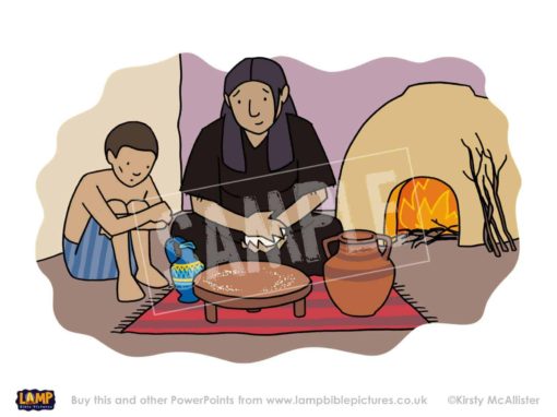 The widow makes a cake of bread for Elijah